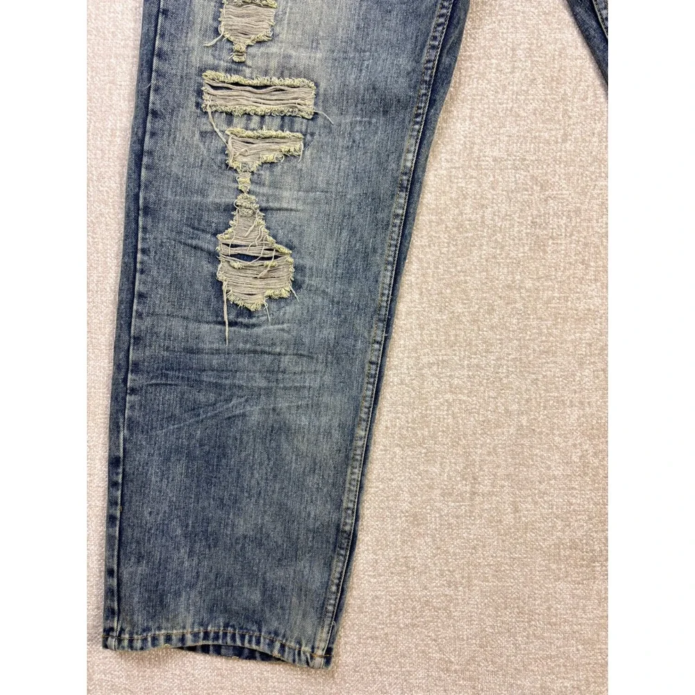 Rocawear Classic Fit Distressed Ripped Blue Denim Jeans Mens 46x32 Streetwear